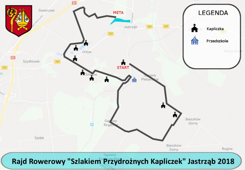 Trasa Rajdu Rowerowego - Jastrząb 2018