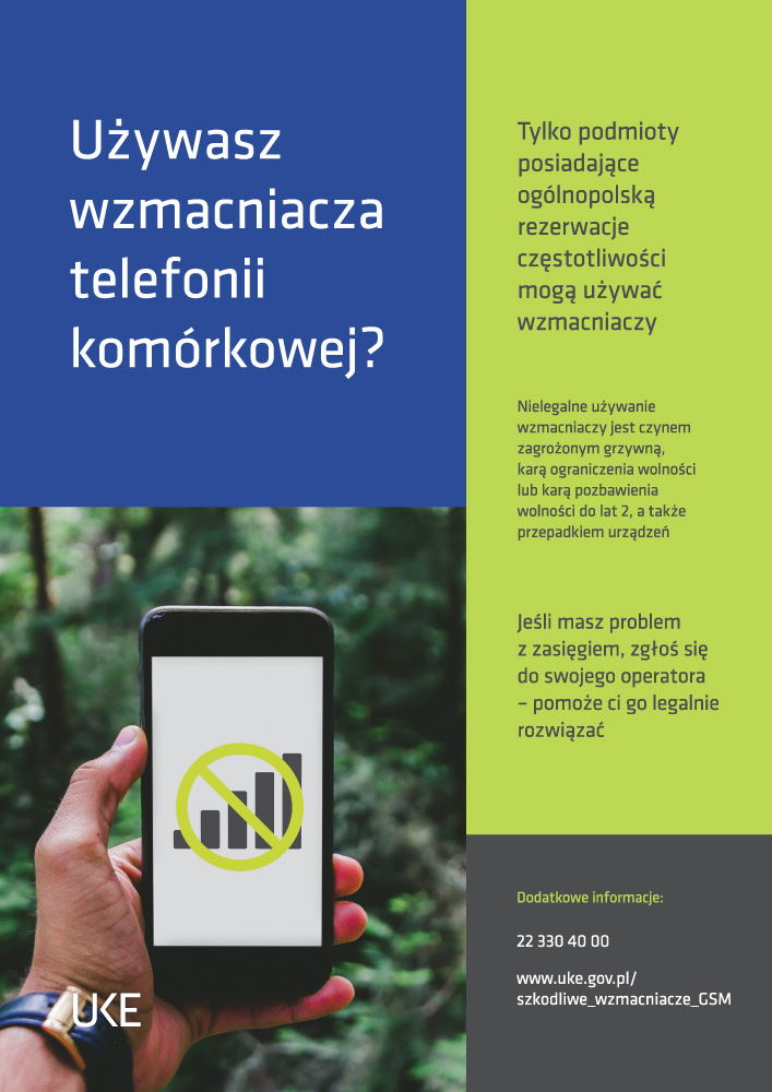 Plakat kampaii informacyjnej - Stop wzmacniaczom GSM