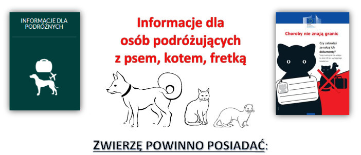 Plakat - informacja dla osób podróżujących z psem, kotem, fretką